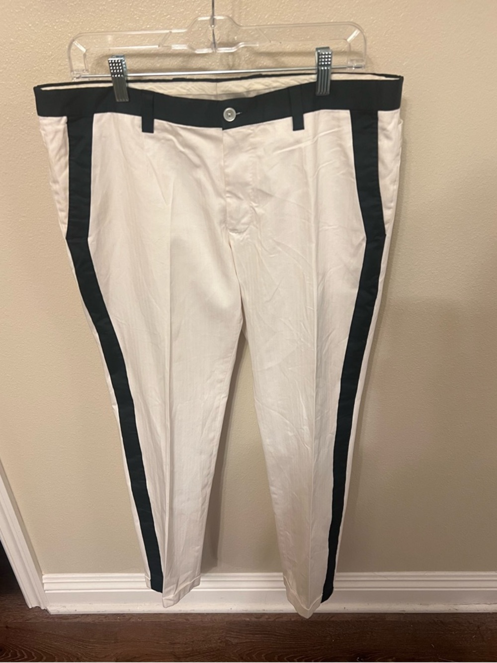 Authentic Dolce & Gabbana White Tuxedo-Style Pants with Black Side Stripe. IT 52 - Picture 3 of 5